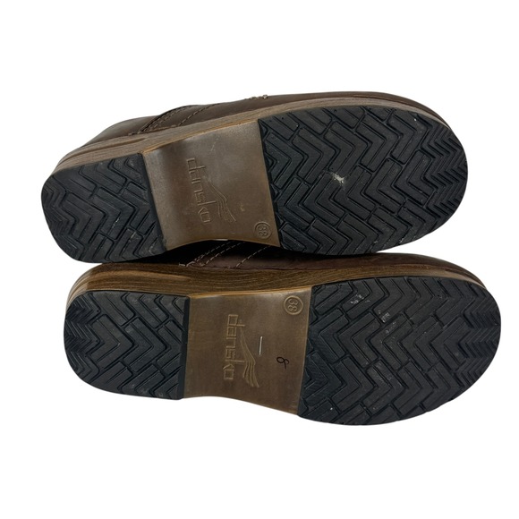 Dansko Patricia Leather Clog Sz 38 Womens Brown Floral Studded Comfort Work Shoe - Picture 4 of 9